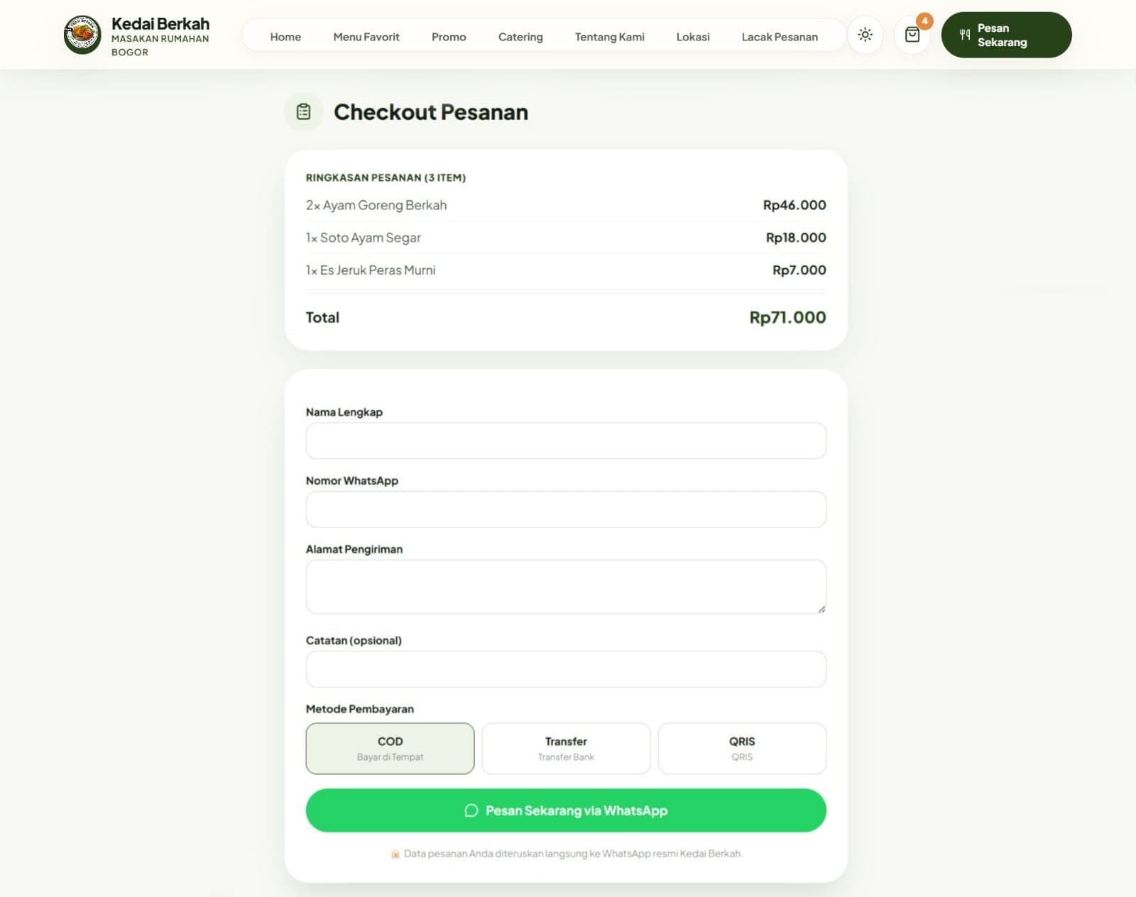 Order confirmation, sent straight to WhatsApp with live order tracking.