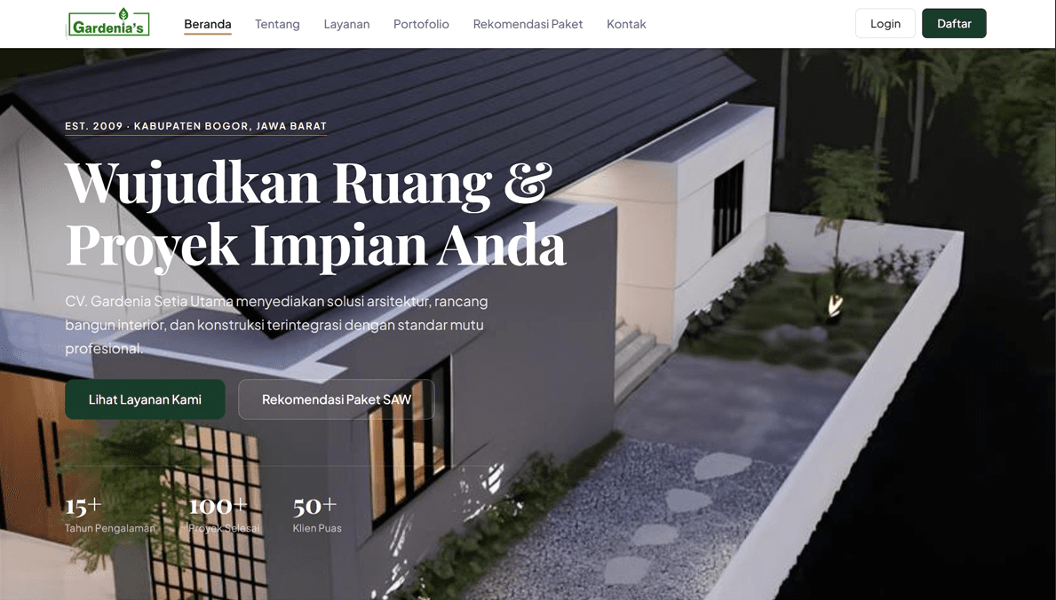 Homepage — showcasing Gardenia's architecture and construction services.