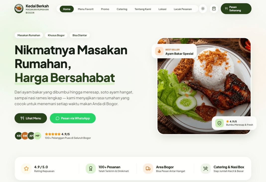 Homepage and menu, fully responsive.